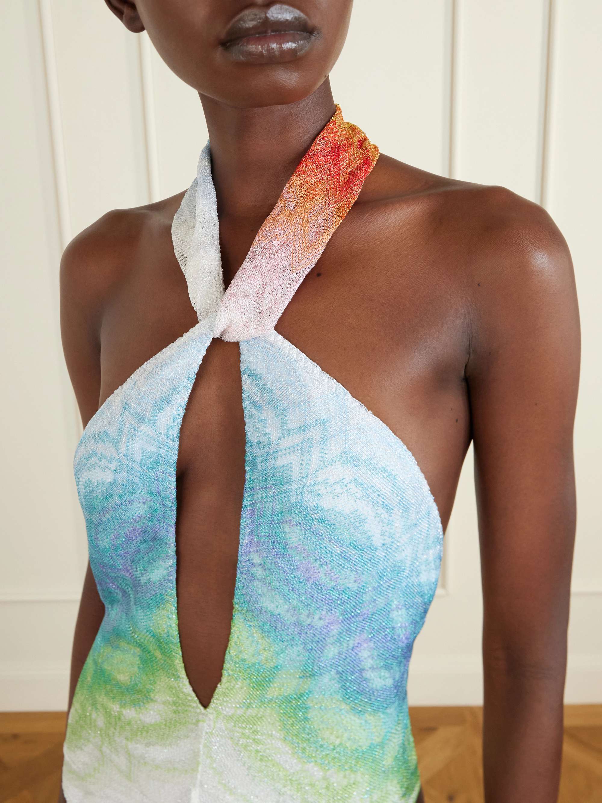 MISSONI Halterneck metallic crochet-knit swimsuit | NET-A-PORTER