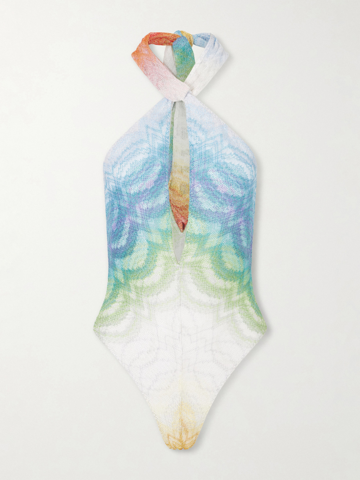 Missoni Halterneck Metallic Crochet-knit Swimsuit In Multi