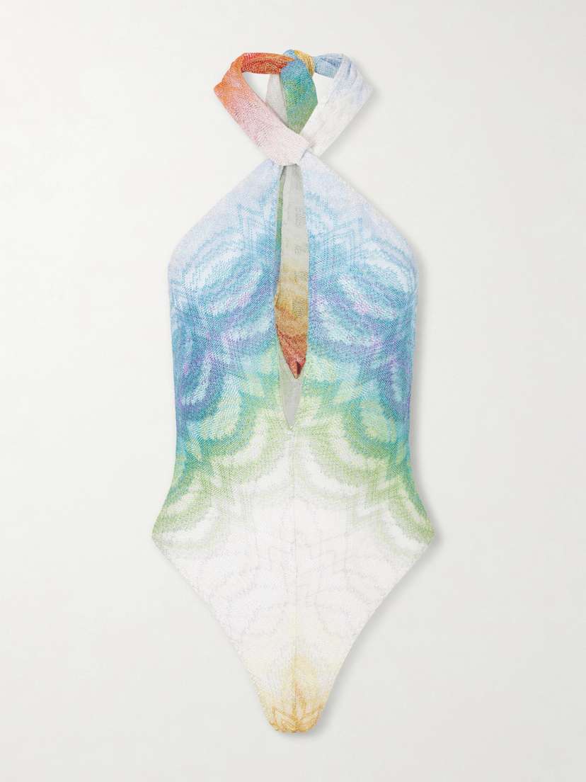Missoni Halterneck Metallic Crochet-knit Swimsuit