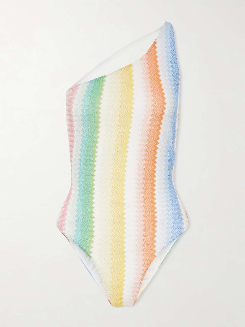 Missoni Mare One-shoulder Striped Metallic Crochet-knit Swimsuit