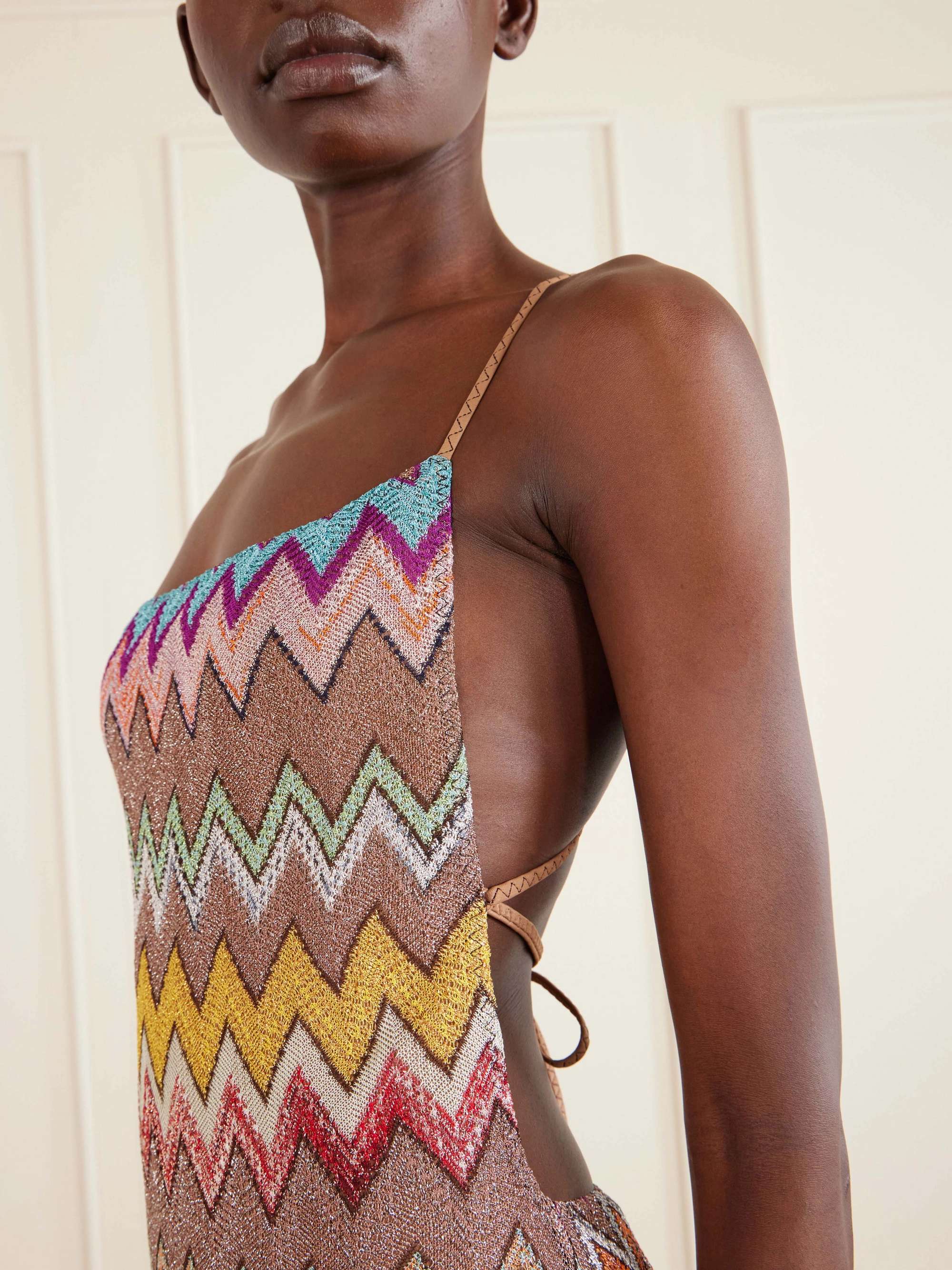 MISSONI Mare striped metallic crochet-knit swimsuit | NET-A-PORTER