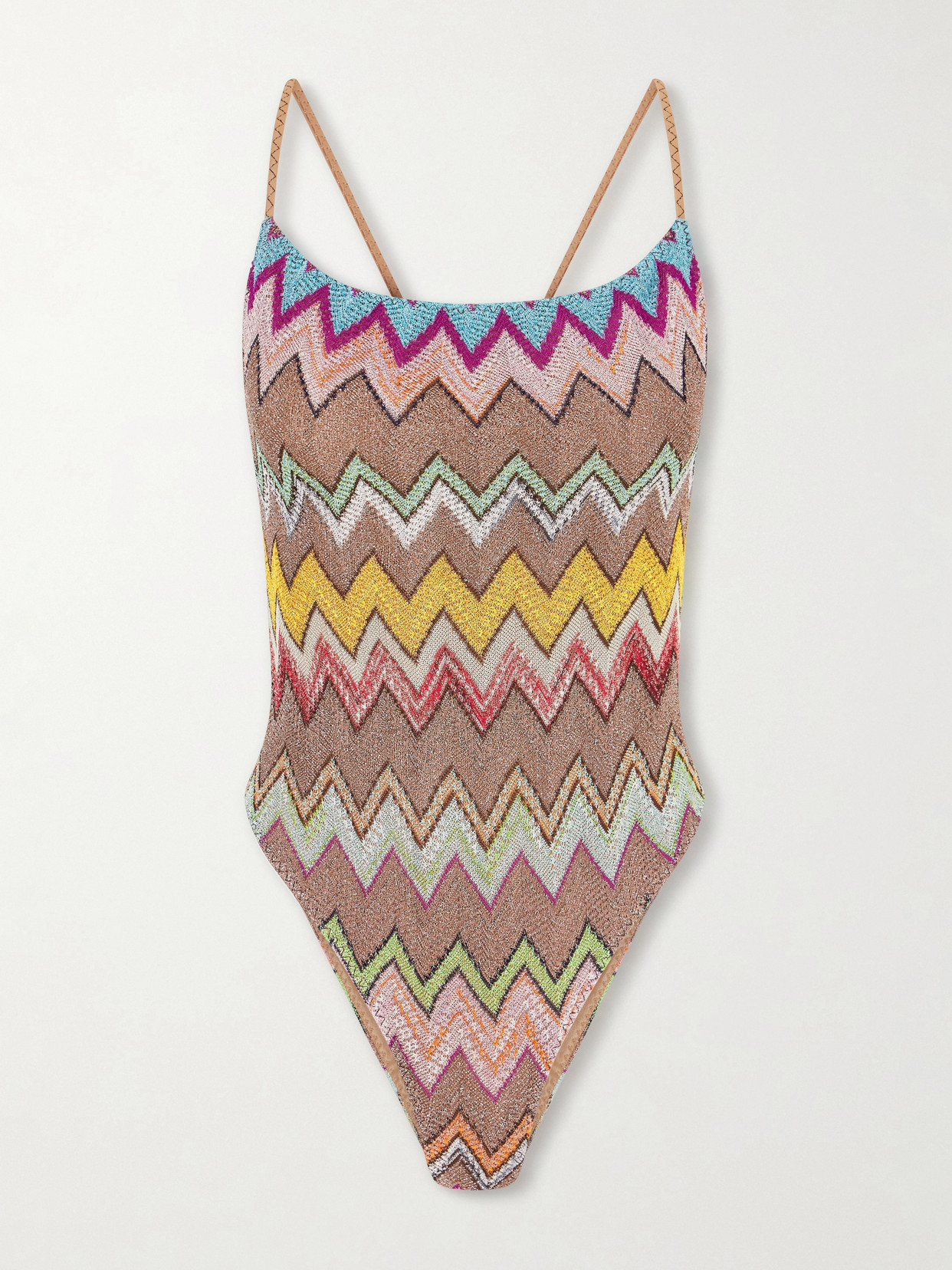 Missoni Mare Striped Metallic Crochet-knit Swimsuit In Multi