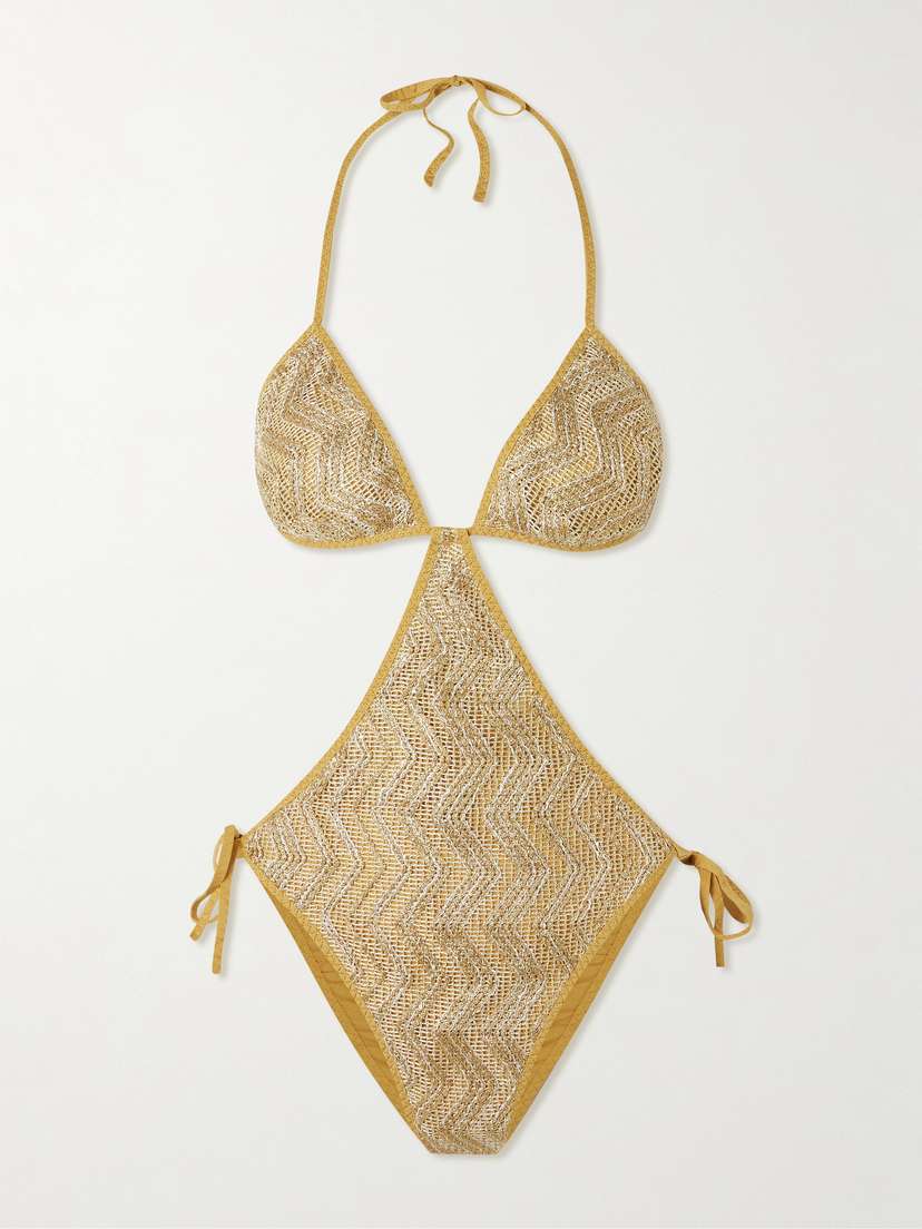 Missoni Mare Cutout Sequin-embellished Striped Metallic Crochet-knit Swimsuit
