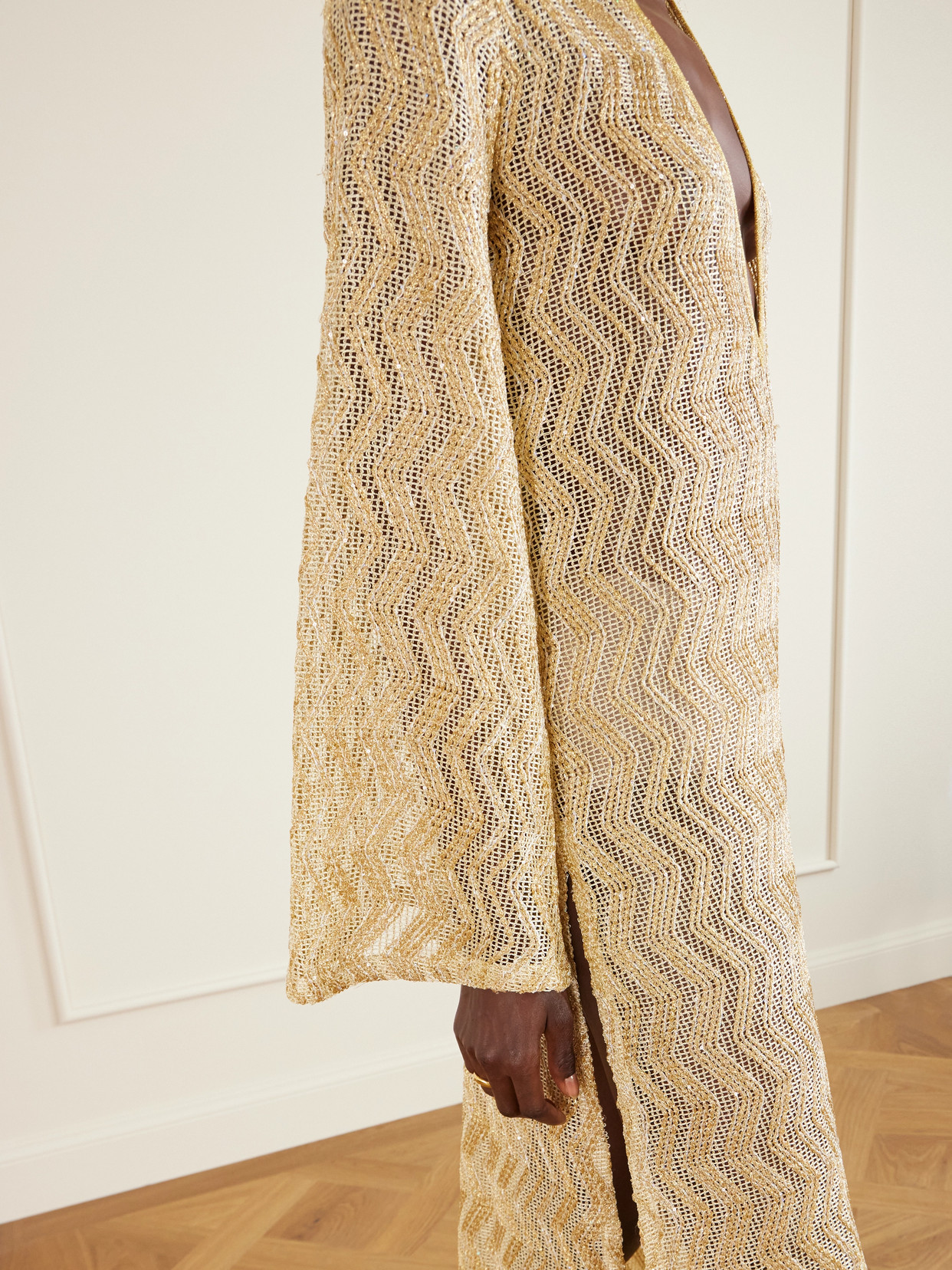 Missoni Mare Metallic Crochet-knit Coverup In Gold