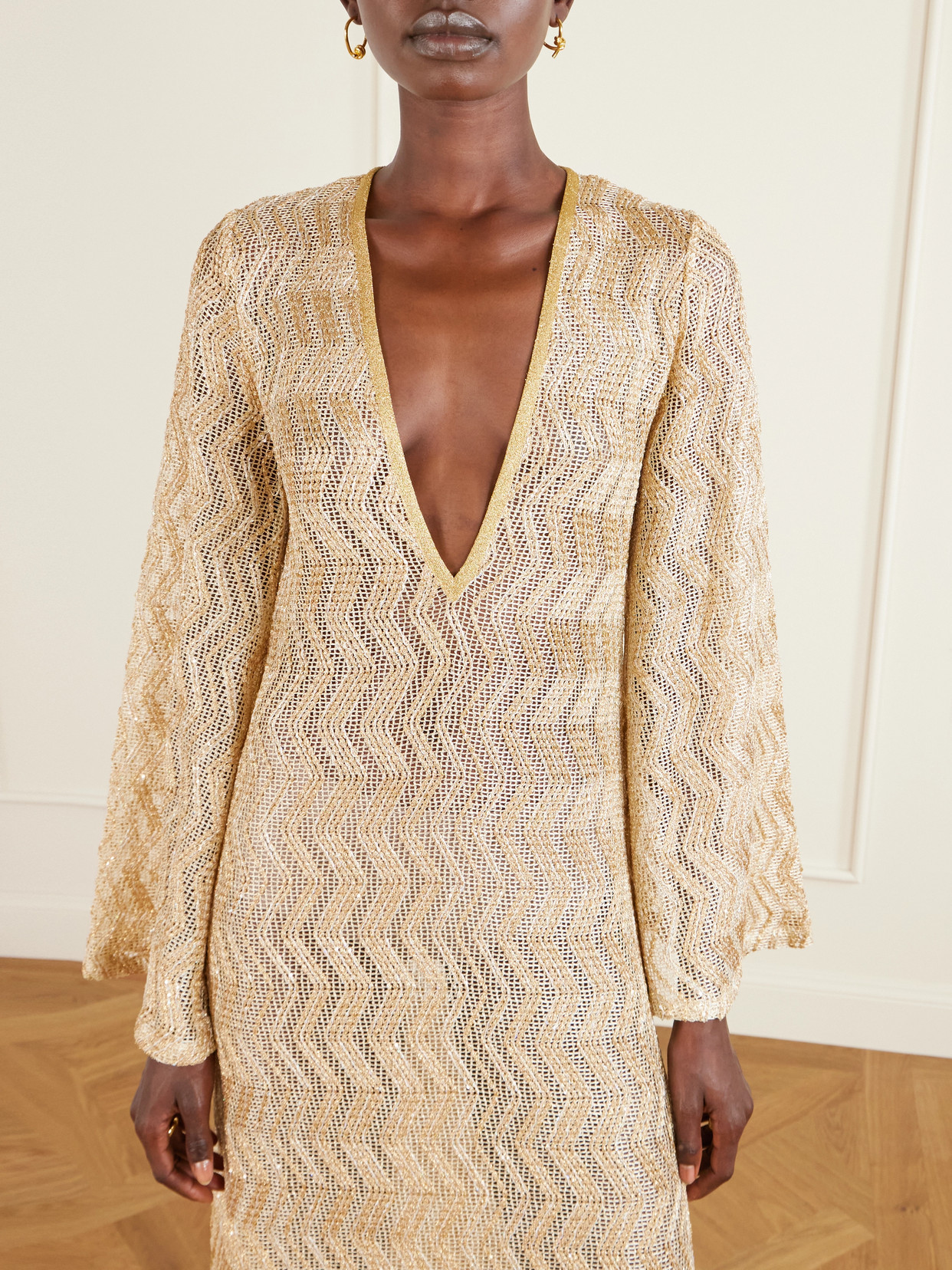 Missoni Mare Metallic Crochet-knit Coverup In Gold