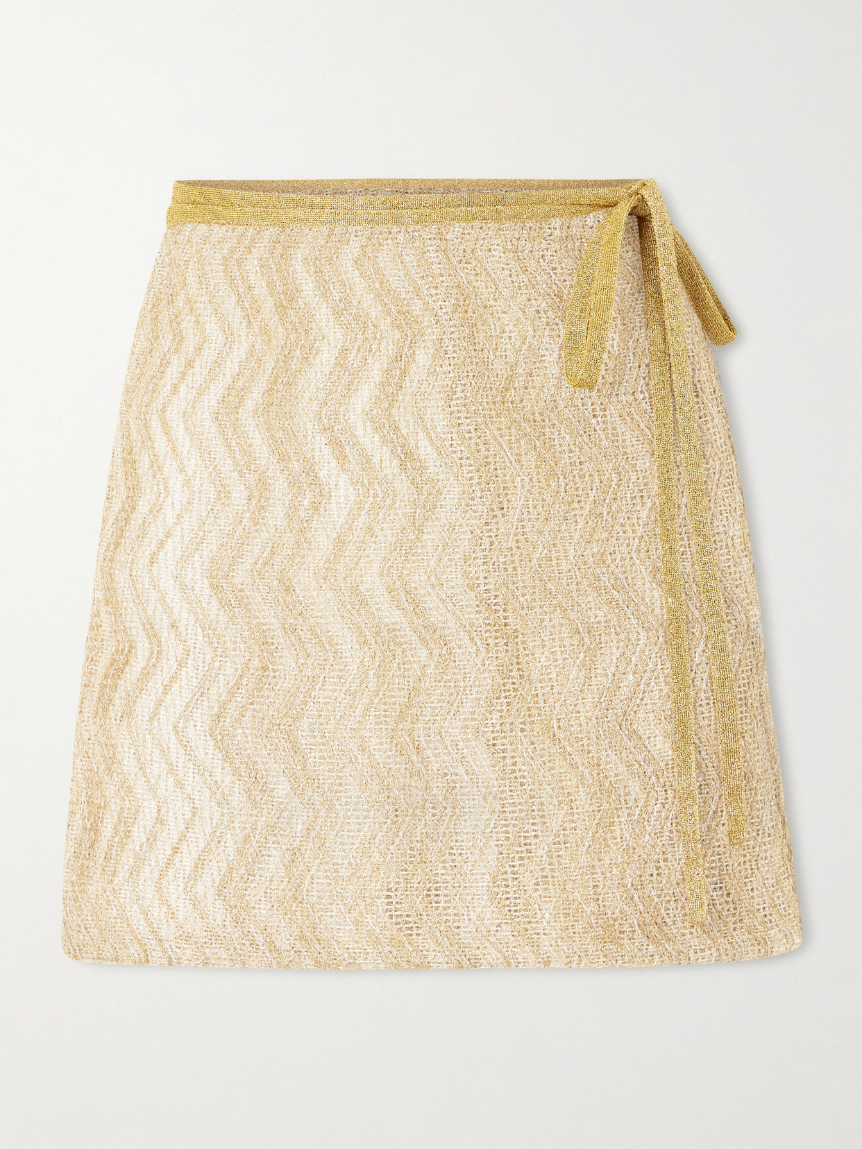 Missoni Mare Sequin-embellished Metallic Crochet-knit Mini Wrap Skirt In Gold