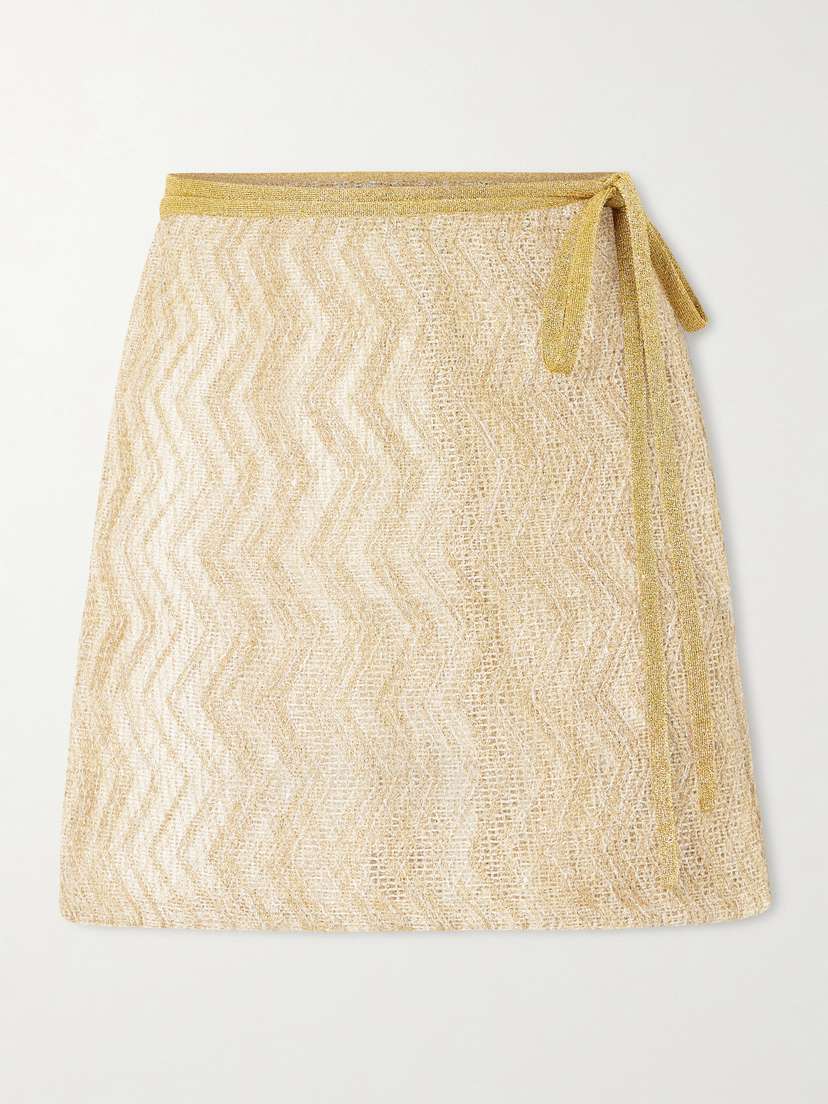 Missoni Mare Sequin-embellished Metallic Crochet-knit Mini Wrap Skirt