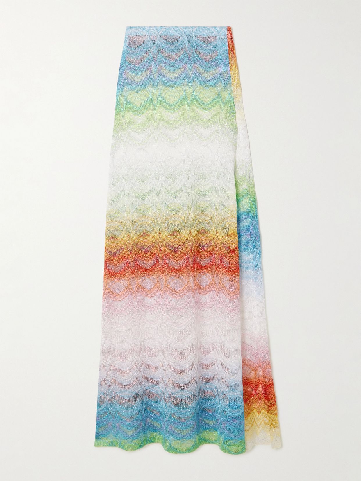 mare striped metallic crochet knit maxi skirt