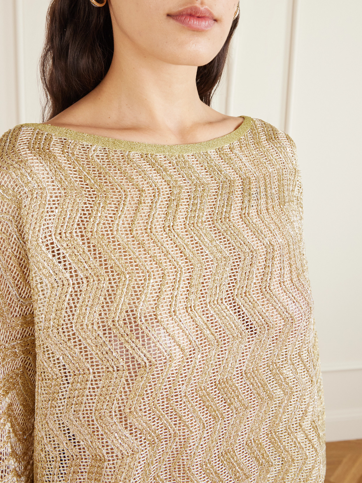 Missoni Mare Metallic Crochet-knit Coverup In Gold