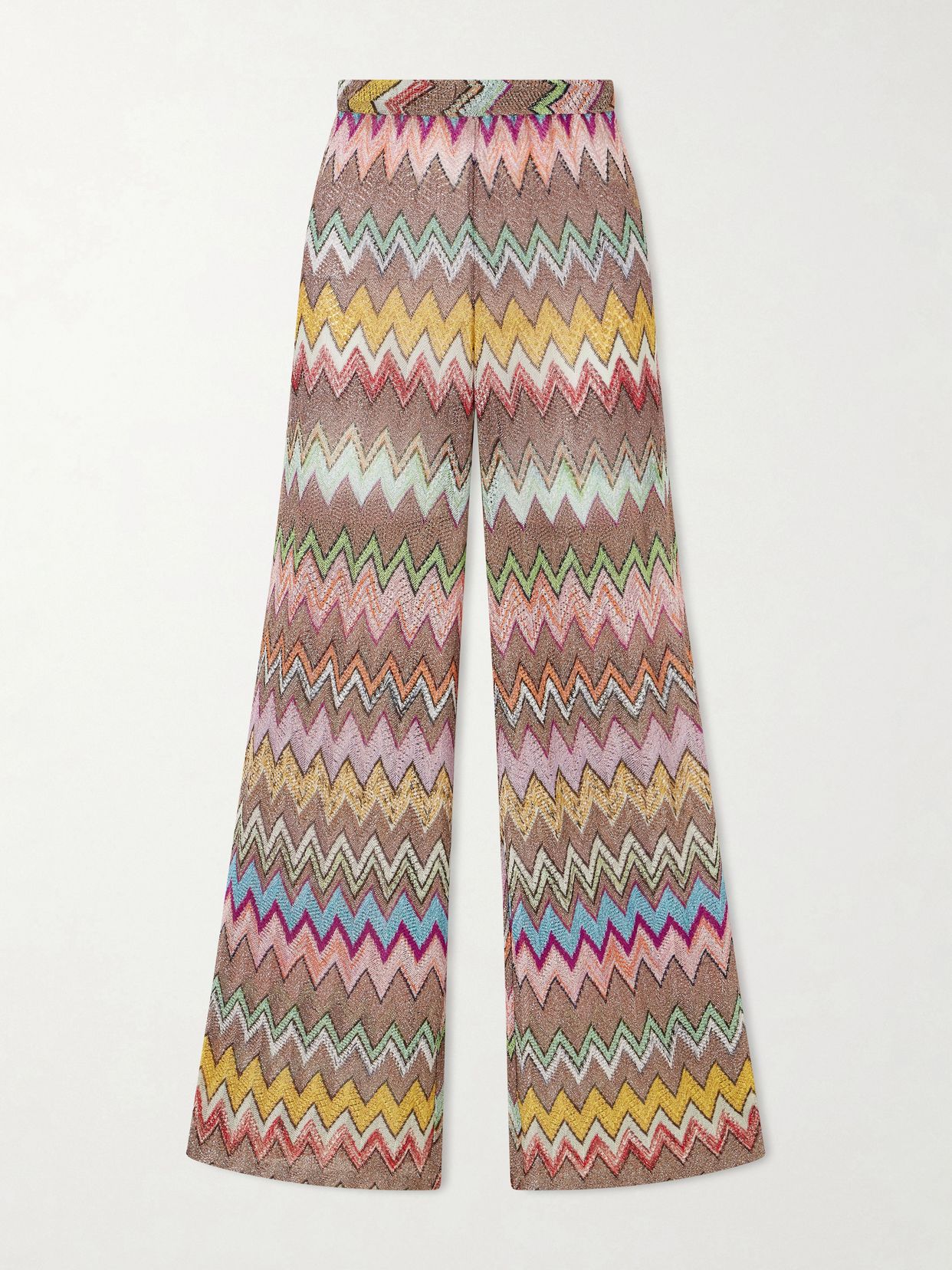 striped metallic crochet knit wide leg pants