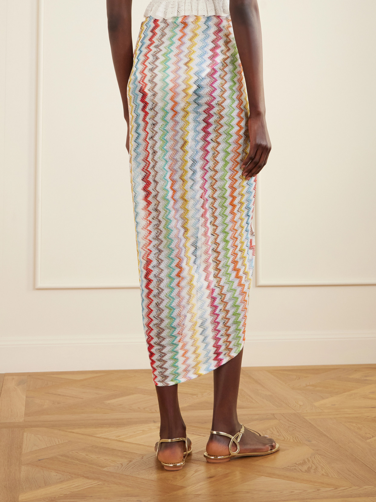 Missoni Gathered Striped Metallic Crochet-knit Midi Skirt In Blue