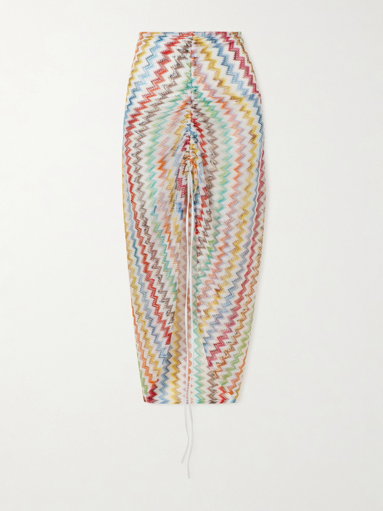 Missoni Gathered Striped Metallic Crochet-knit Midi Skirt In Blue