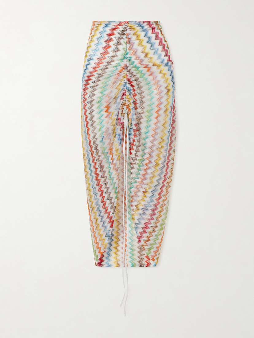 Missoni Gathered Striped Metallic Crochet-knit Midi Skirt