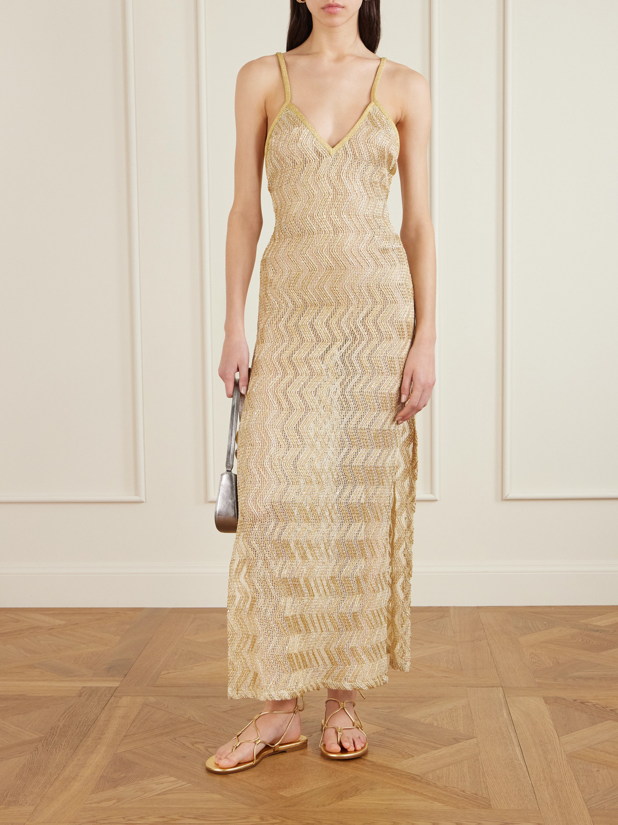 Missoni Mare Metallic Crochet-knit Coverup In Gold