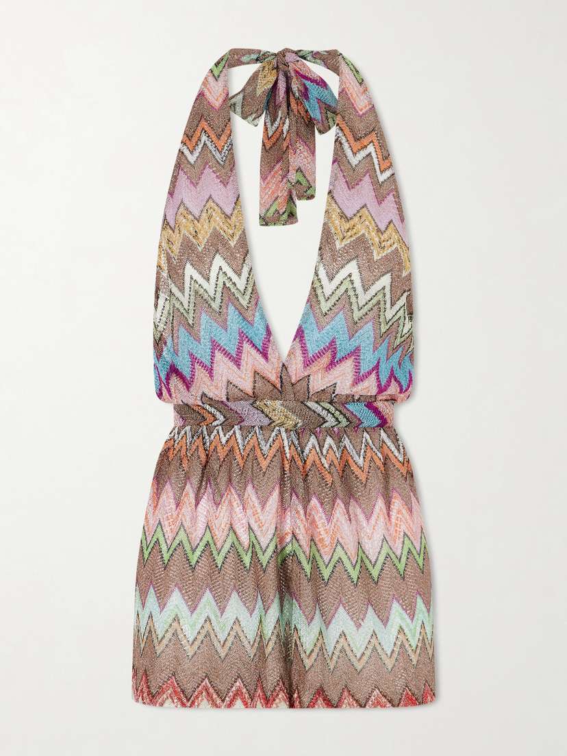 Missoni Metallic Crochet-knit Halterneck Playsuit