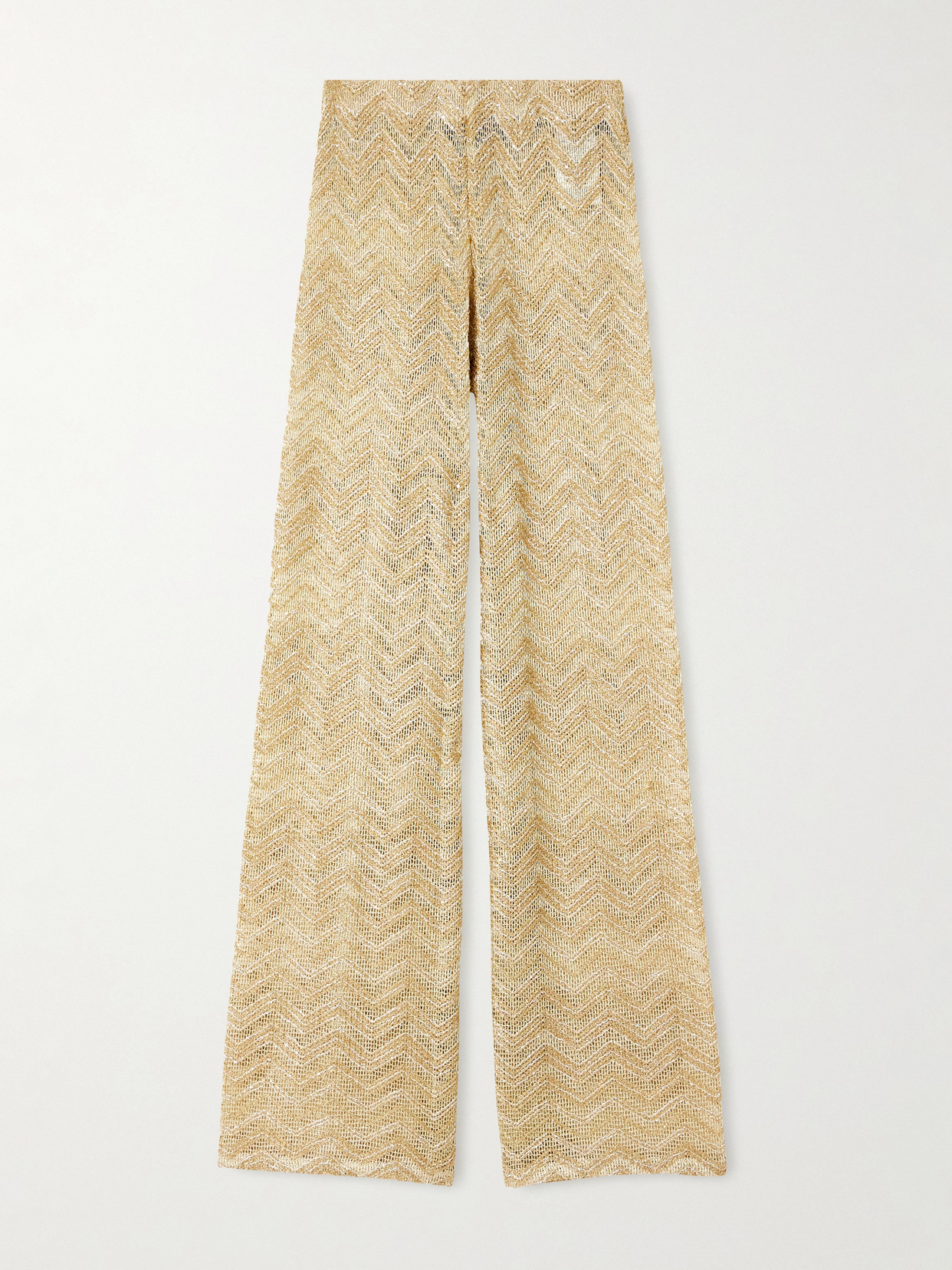 Missoni Zigzag Metallic Crochet-knit Wide-leg Pants In Gold