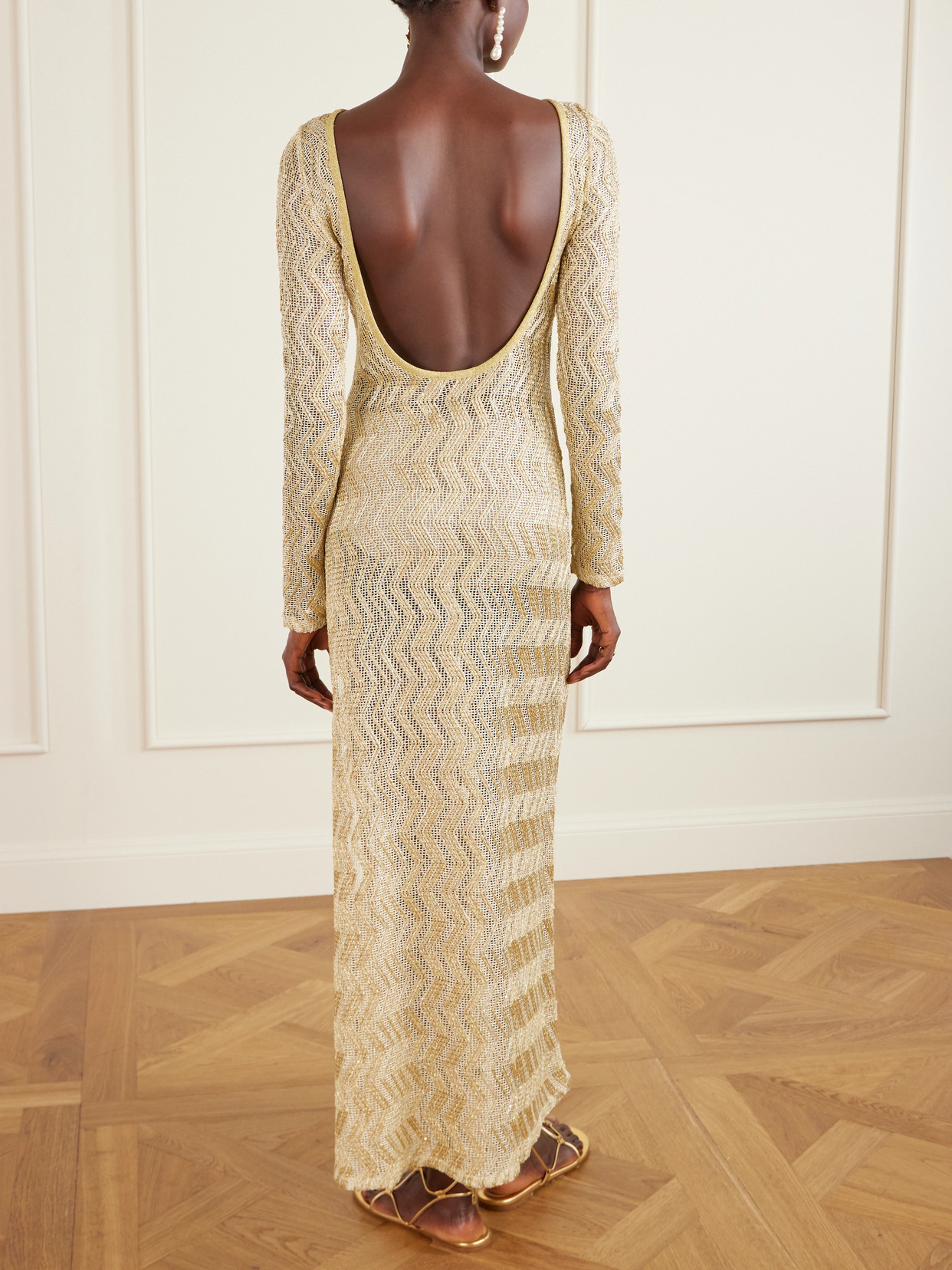 Missoni Mare Open-back Metallic Crochet-knit Maxi Dress In Brown