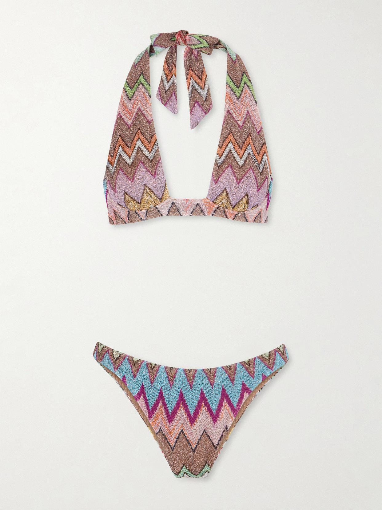 Missoni Mare Striped Metallic Crochet-knit Bikini In Multi