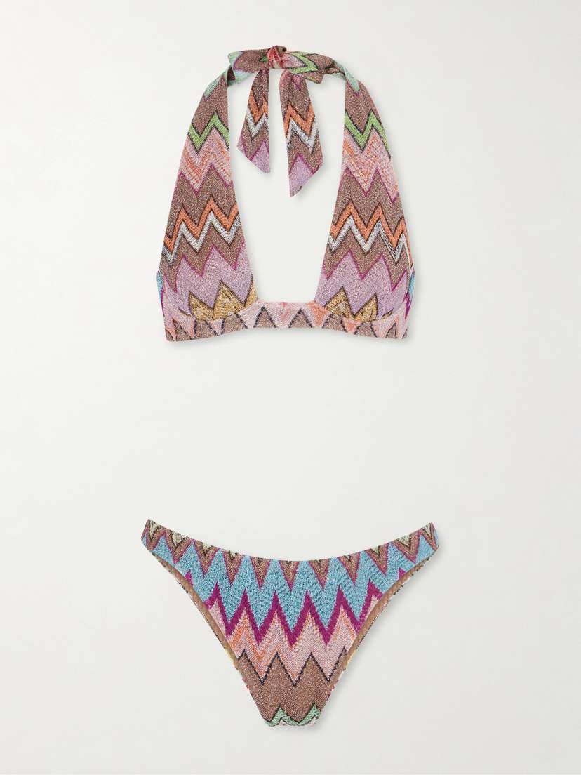 Missoni Mare Striped Metallic Crochet-knit Bikini