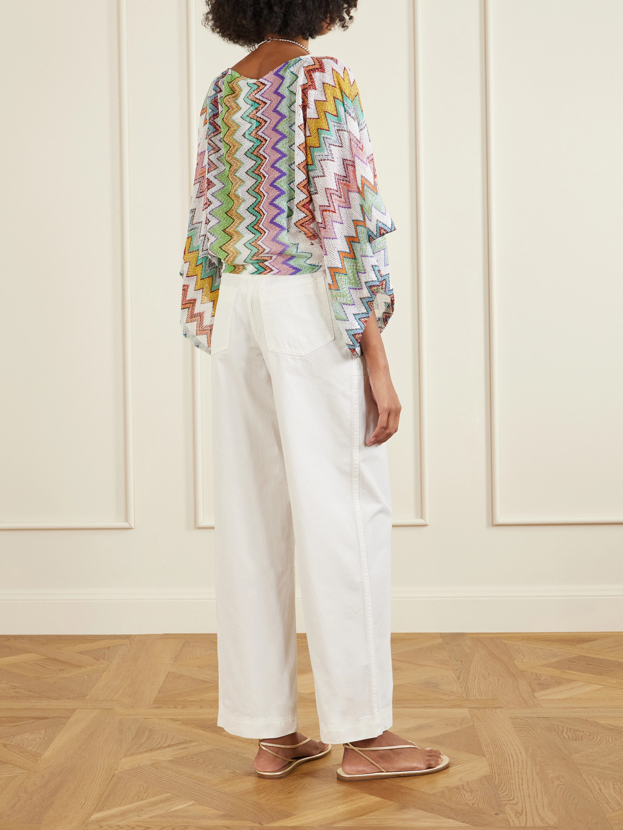 Striped Metallic Crochet-Knit Blouse