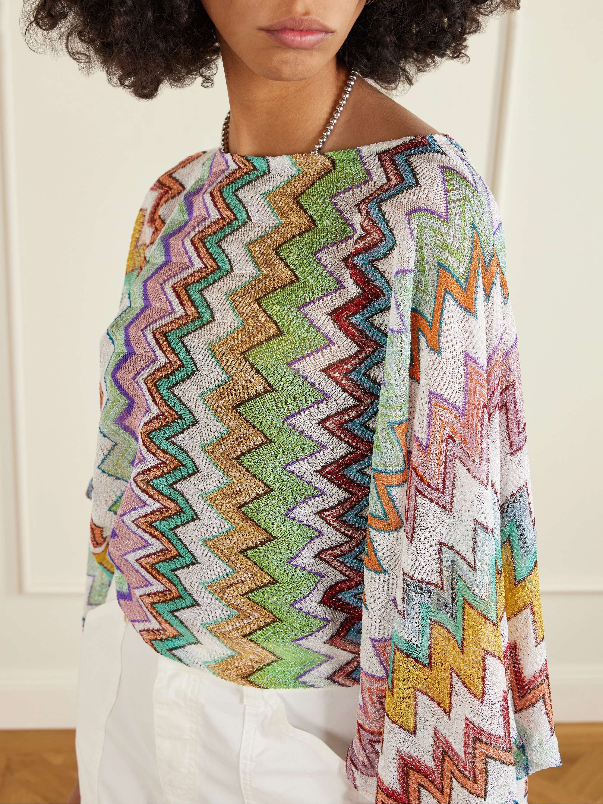 MISSONI Striped metallic crochet-knit blouse | NET-A-PORTER