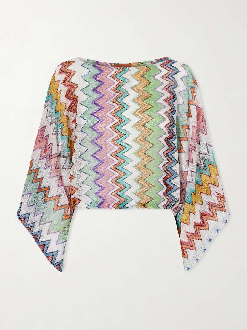 Missoni Striped Metallic Crochet-knit Blouse