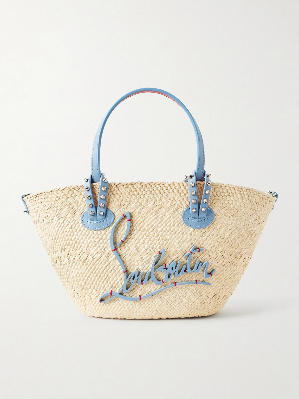 Christian Louboutin Cabata Appliquéd Studded Leather-trimmed Raffia Tote In Neutral