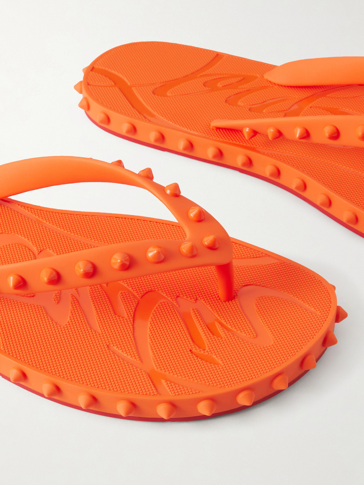 Christian Louboutin Loubi Donna Spike Red Sole Flip Flops In Orange