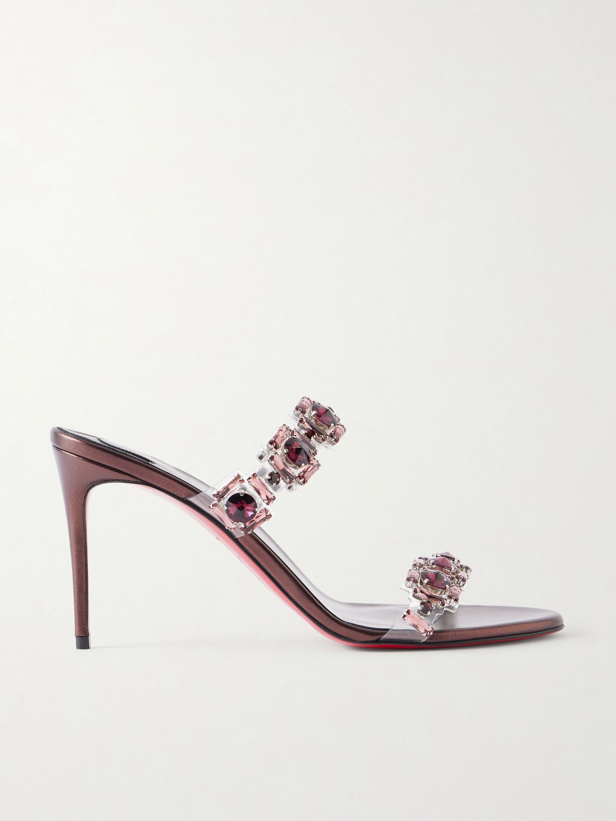 Just Jewel 85 embellished PVC and metallic leather sandals