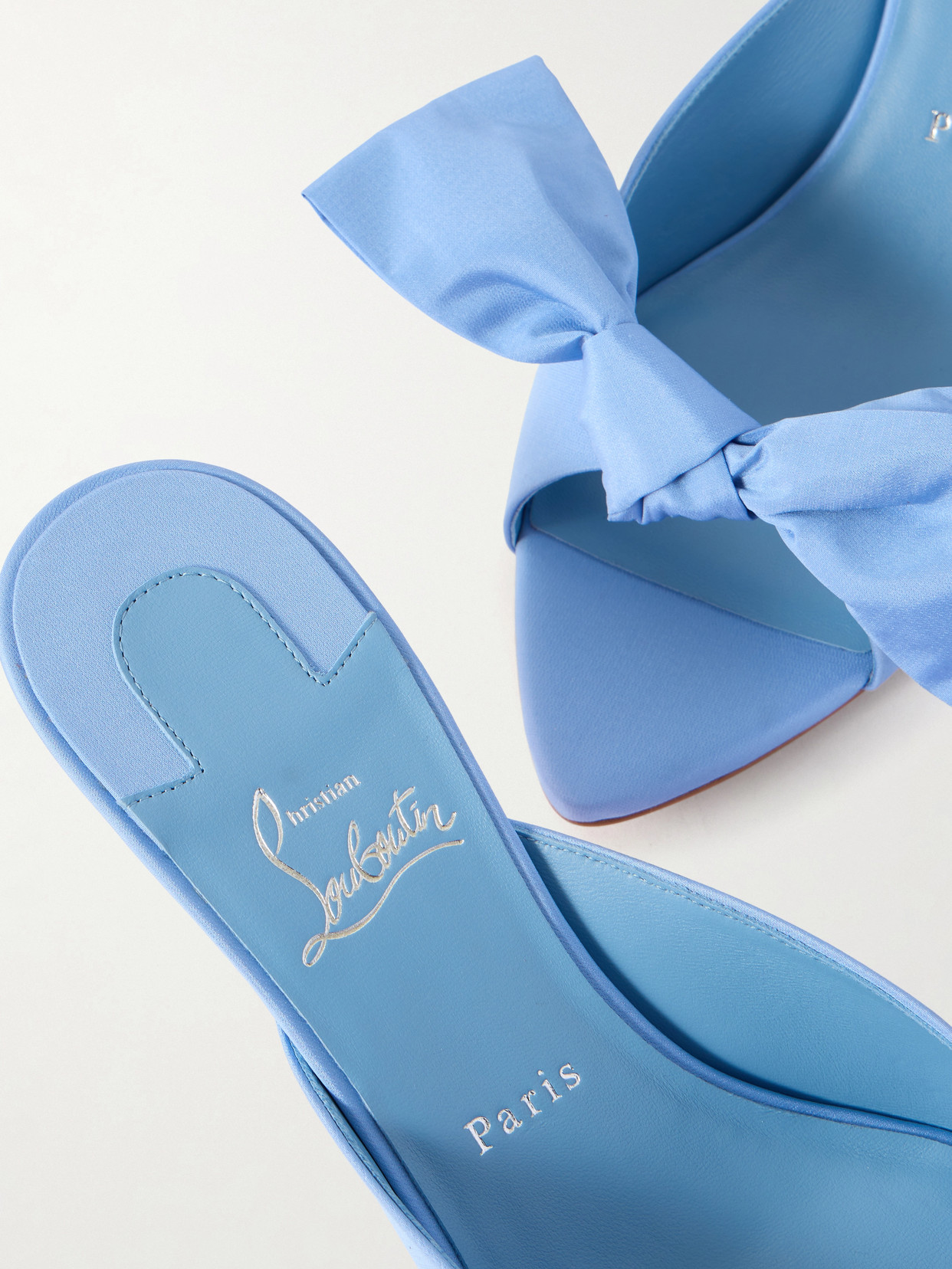 Christian Louboutin Mulazee Bow-embellished Crepe De Chine Mules In Blue