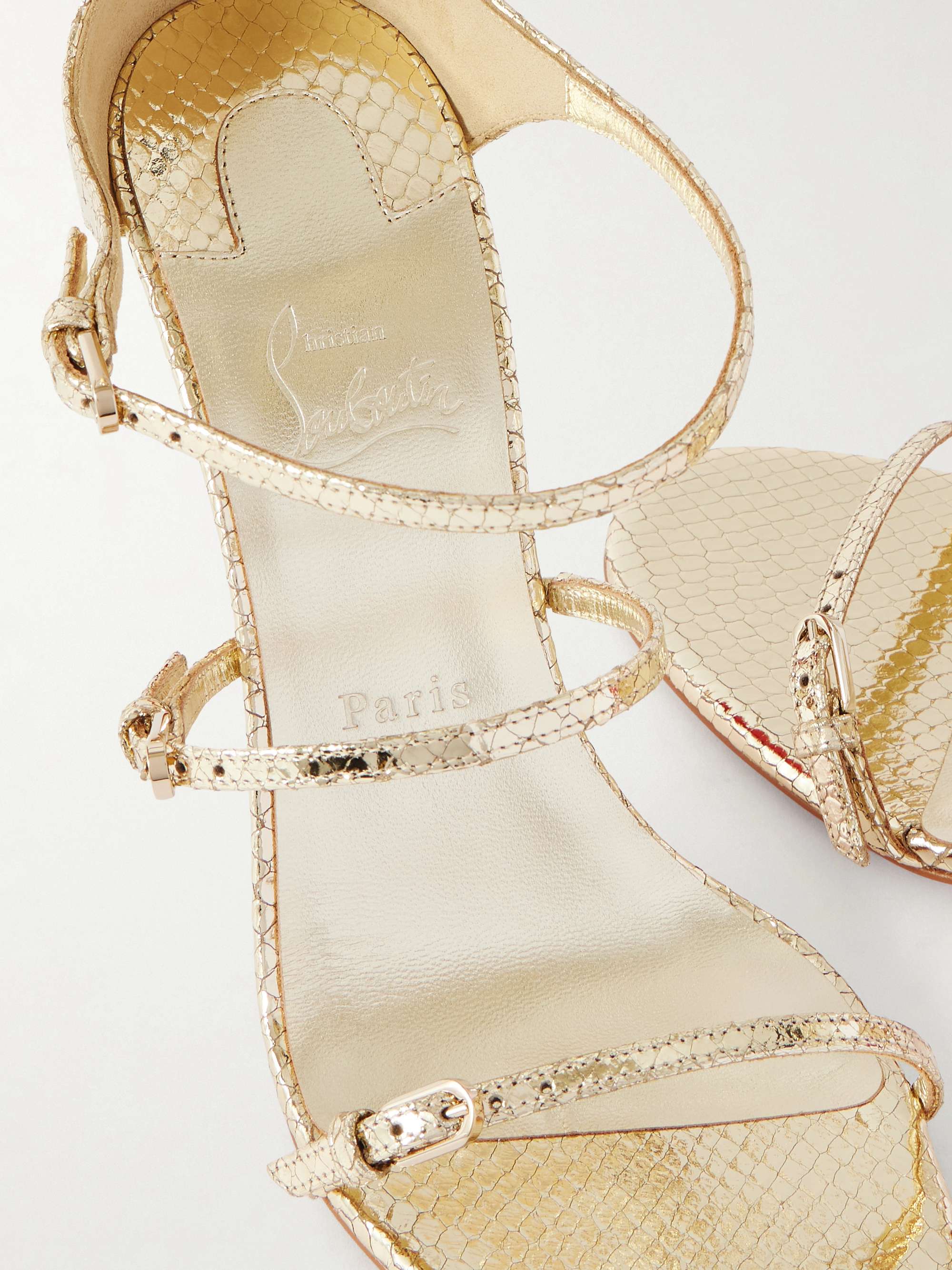 CHRISTIAN LOUBOUTIN Millennium buckled pyhton-effect metallic