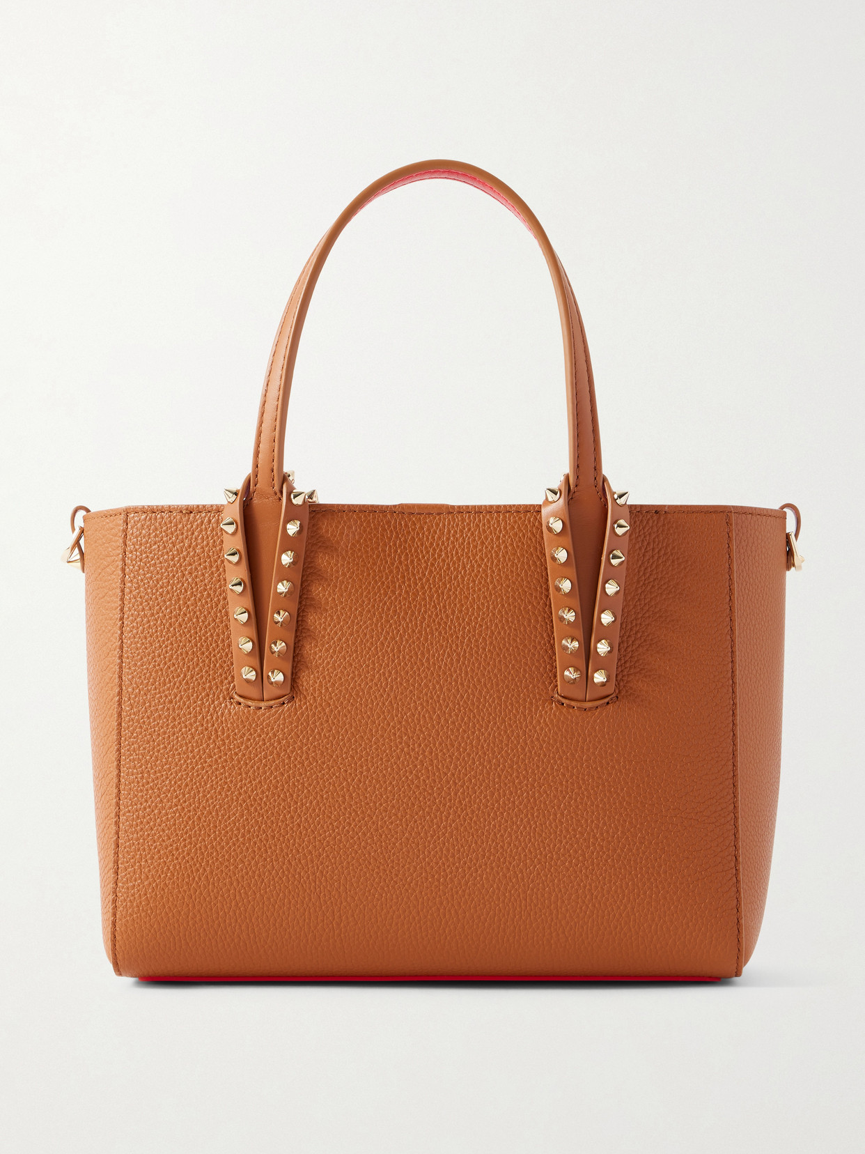 Christian Louboutin Cabata Mini Spiked Textured-leather Tote In Brown