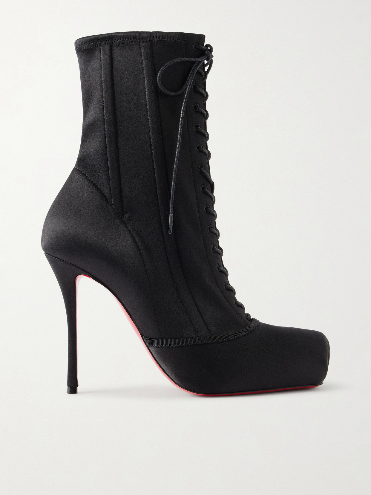 Christian Louboutin Pavlova 100 Lace-up Satin Ankle Boots In Black