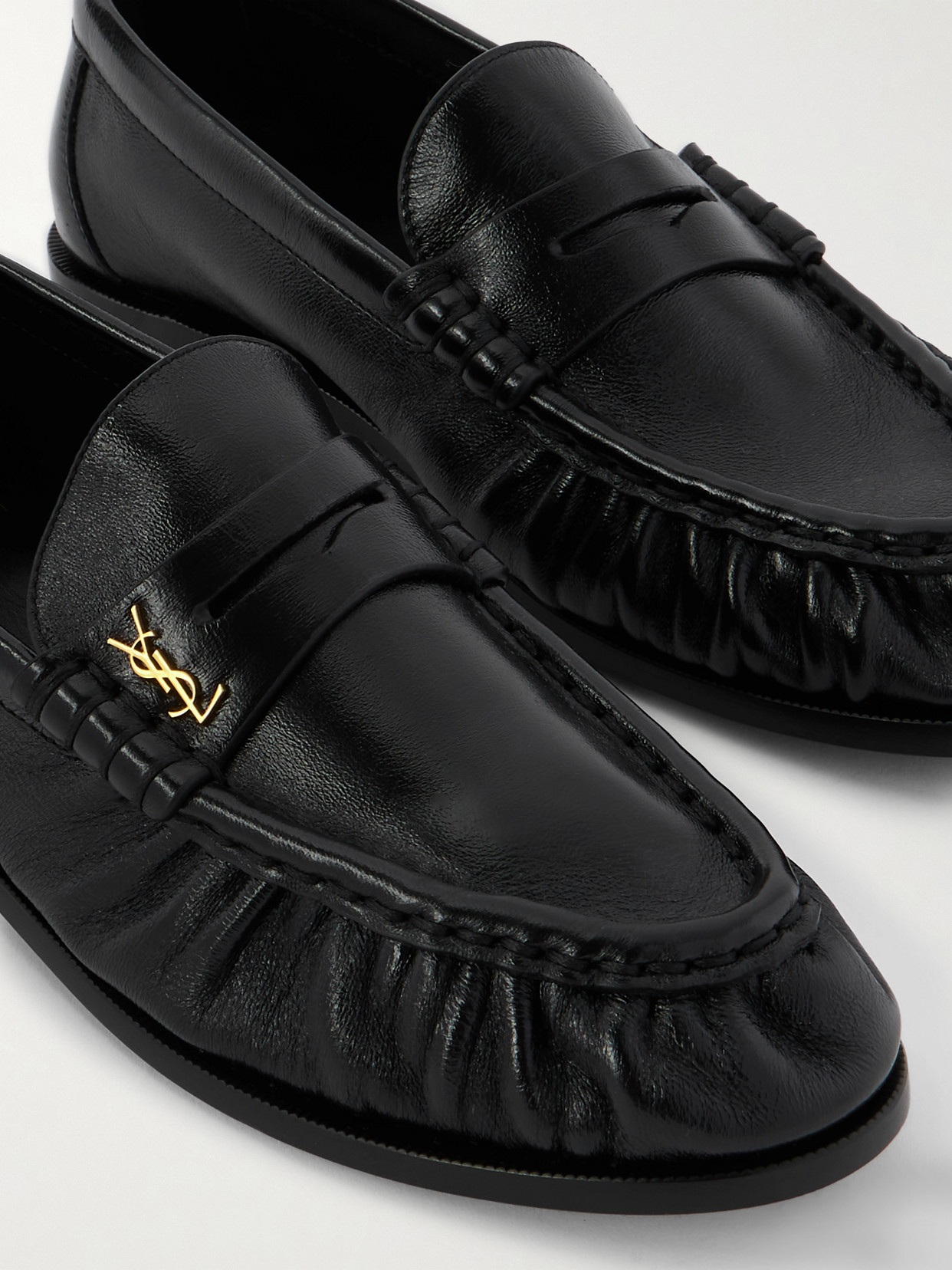 Saint Laurent Nappa Leather Loafers Featuring Ruched Detailing In Black