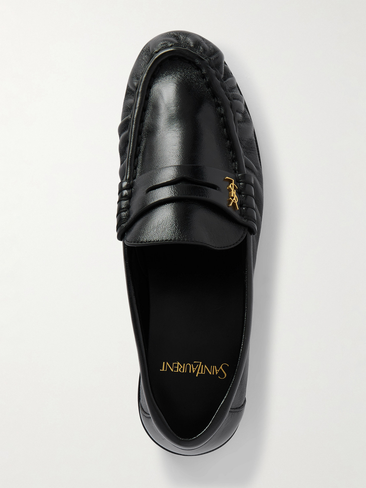 Saint Laurent Nappa Leather Loafers Featuring Ruched Detailing In Black