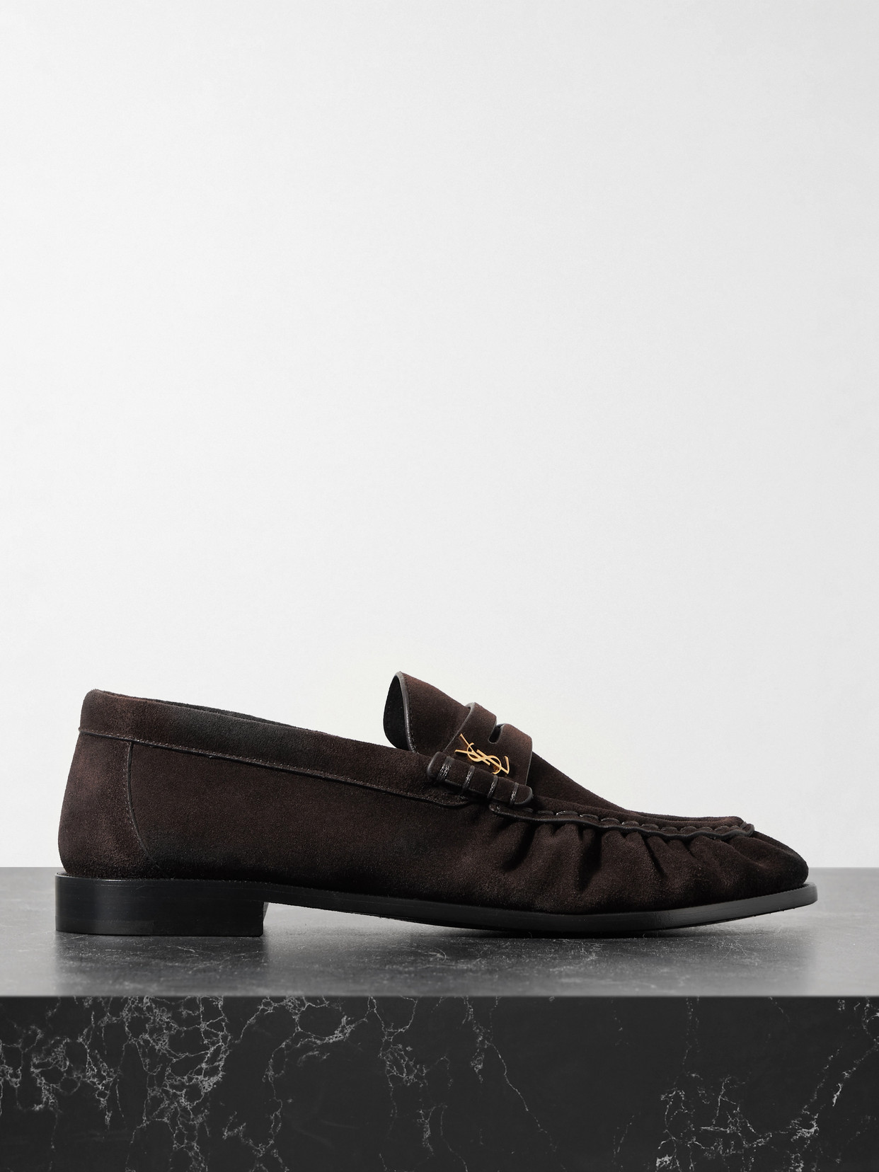 Saint Laurent Le Loafer Embellished Suede Loafers In Brown