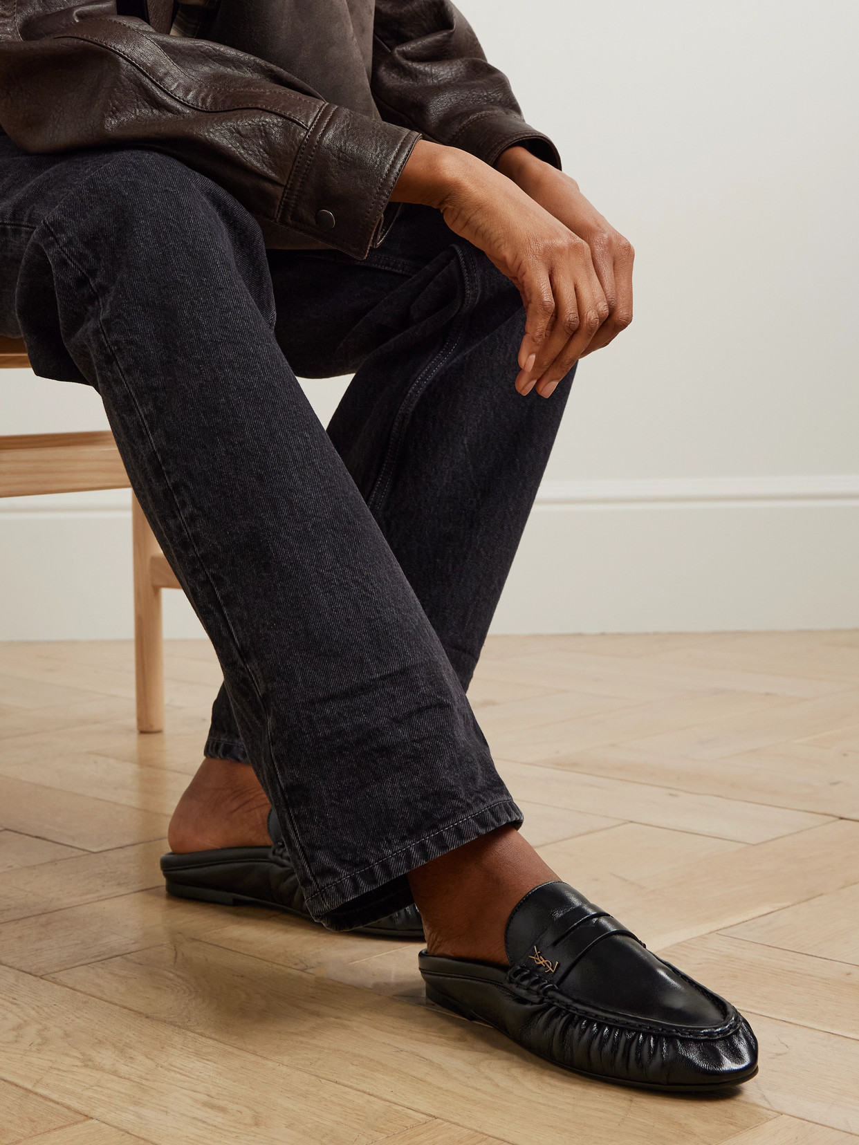 Saint Laurent Le Loafer Logo-embellished Mules In Black