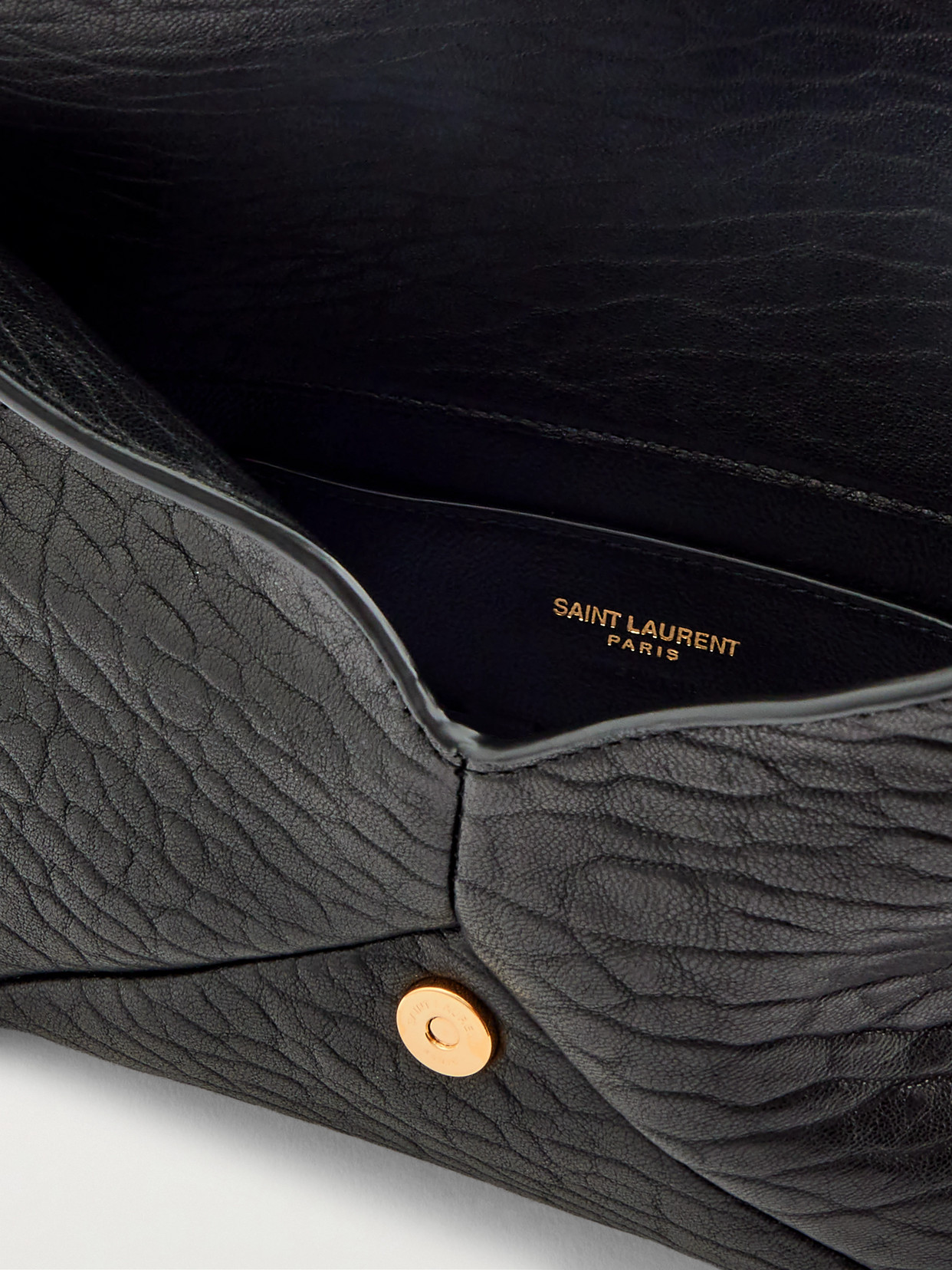 Saint Laurent Cassandre Textured-leather Shoulder Bag In Black