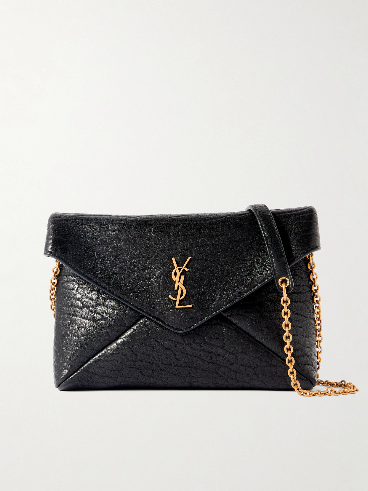Saint Laurent Cassandre Textured-leather Shoulder Bag In Black