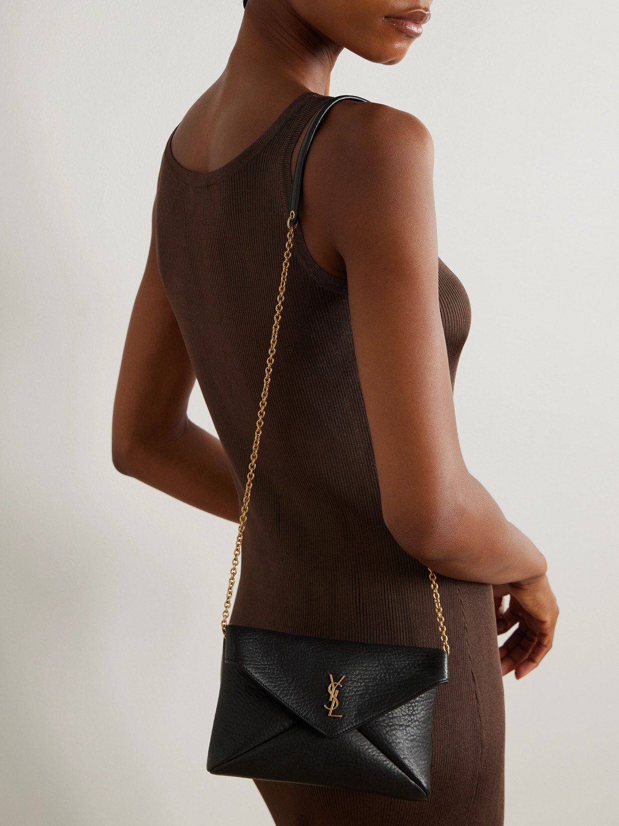 Saint Laurent Cassandre Textured-leather Shoulder Bag In Black