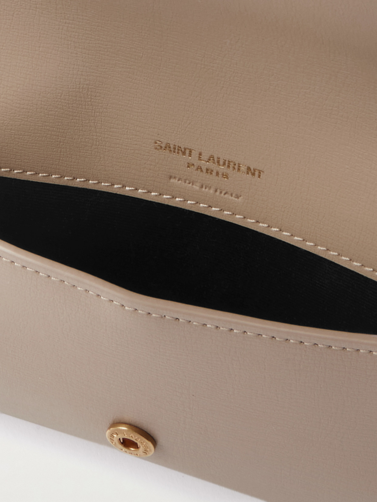Saint Laurent Cassandre Strap Leather Phone Case In Brown