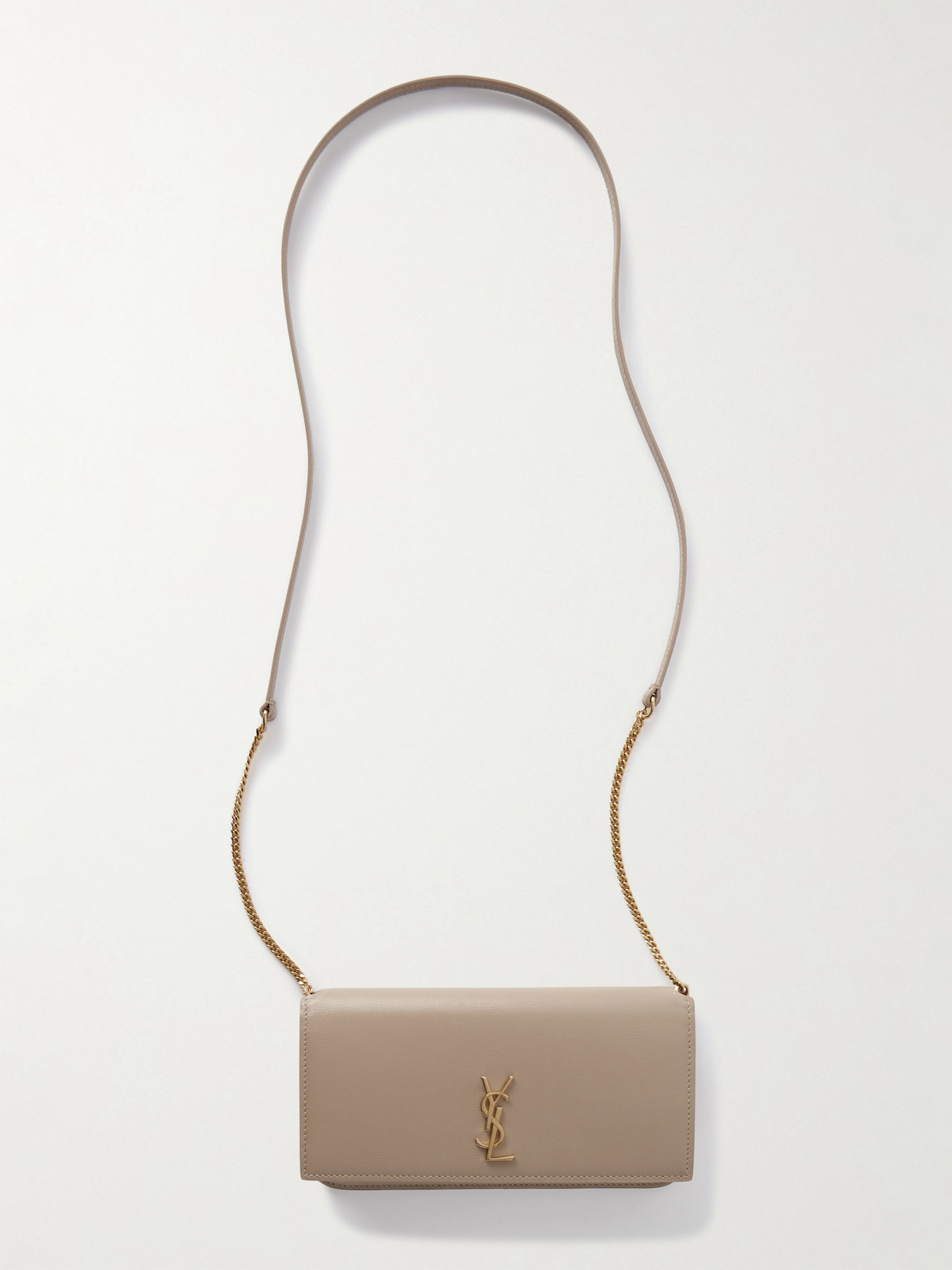 Saint Laurent Cassandre Strap Leather Phone Case In Neutral
