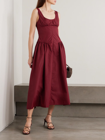 Staud - Wells pleated cotton-blend poplin midi dress | Plush