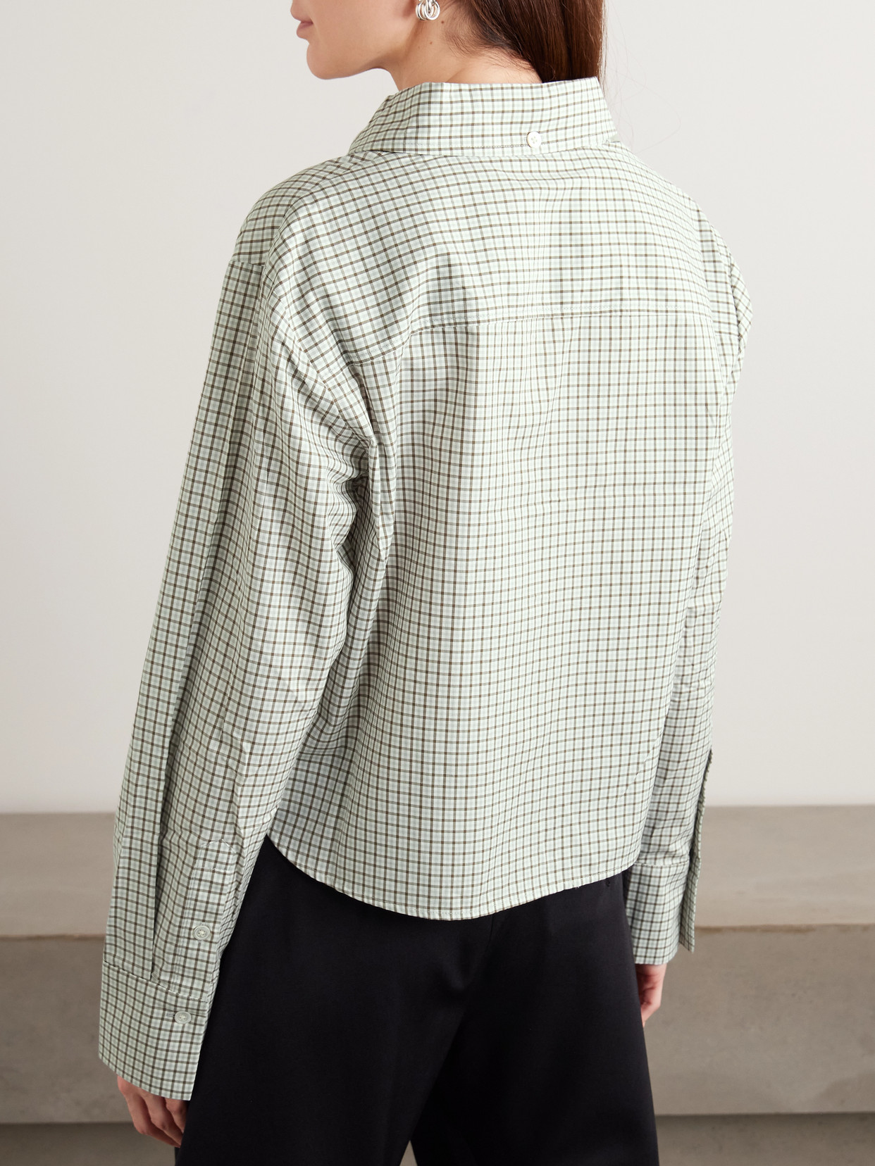 White Label - Olive Cropped Checked Cotton-Poplin Shirt