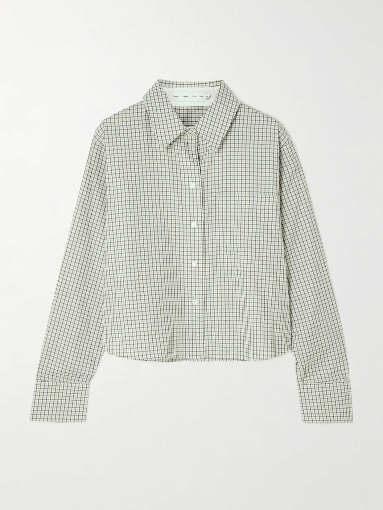 White Label - Olive Cropped Checked Cotton-Poplin Shirt