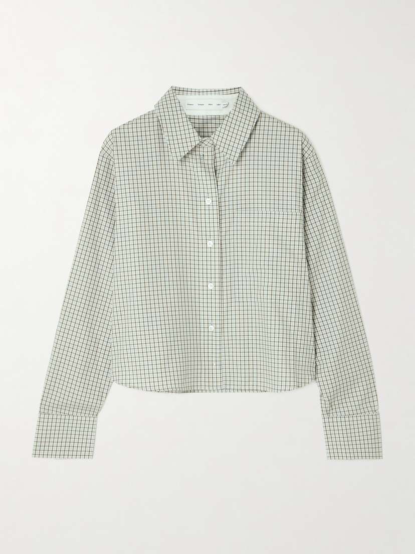 Proenza Schouler White Label Olive Cropped Checked Cotton-poplin Shirt