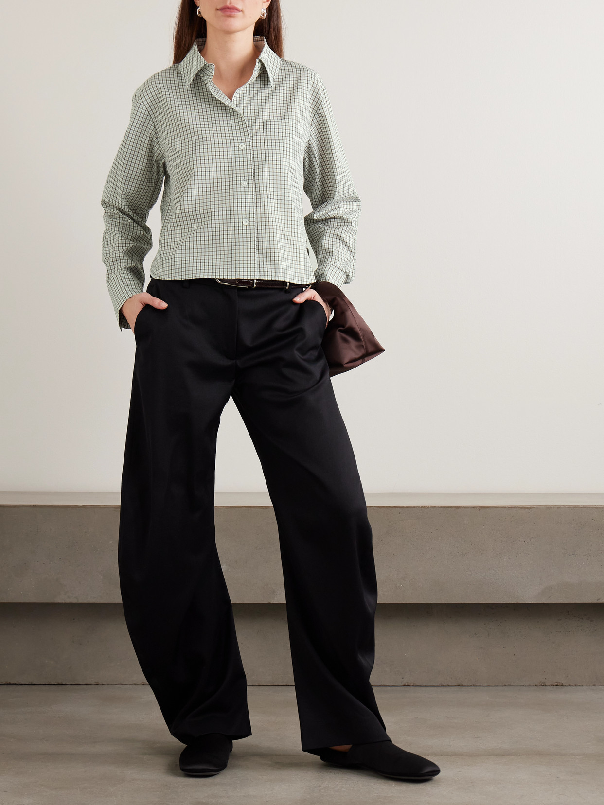 White Label - Olive Cropped Checked Cotton-Poplin Shirt