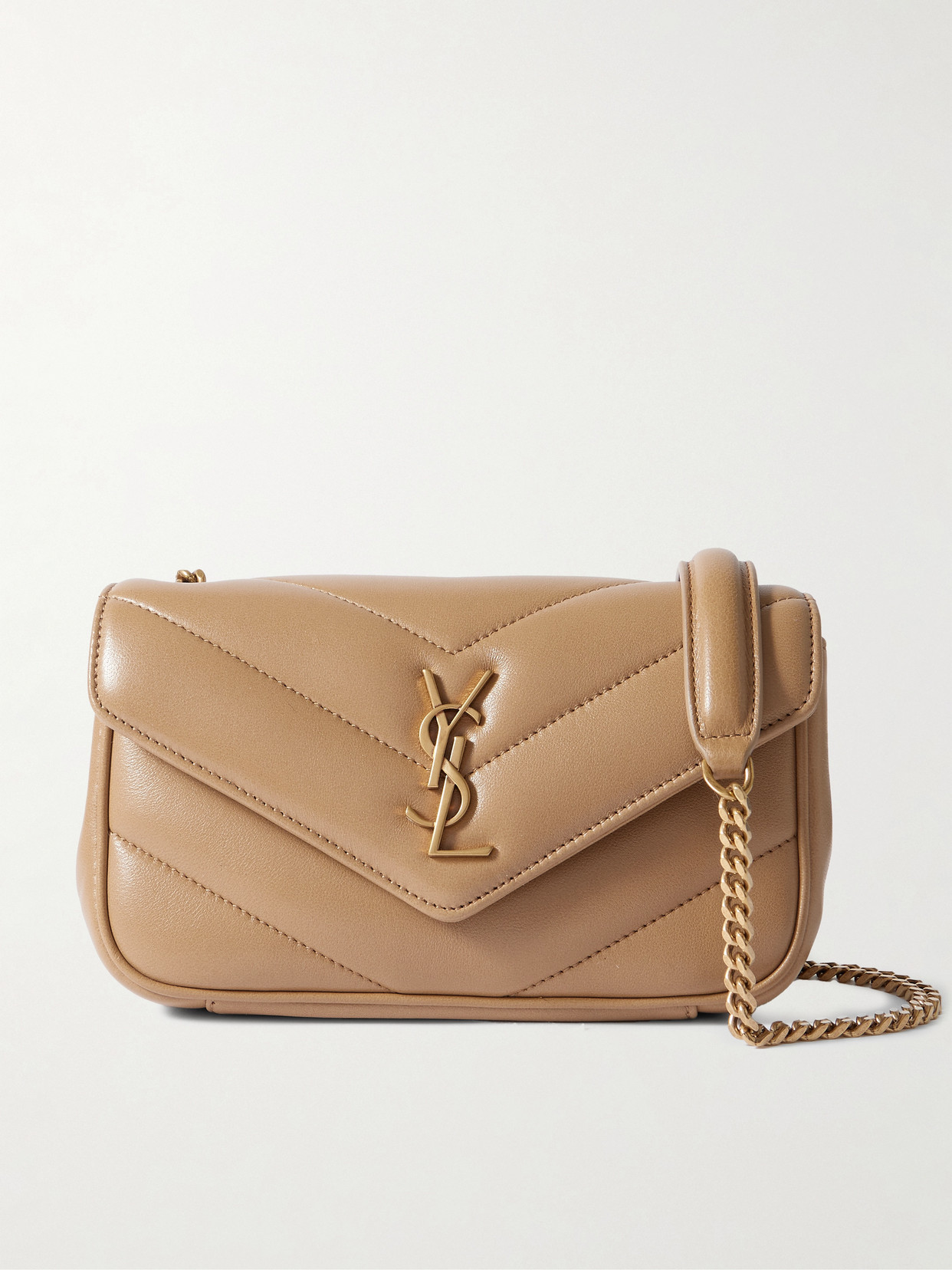 Saint Laurent Loulou Mini Quilted Leather Shoulder Bag In Neutral