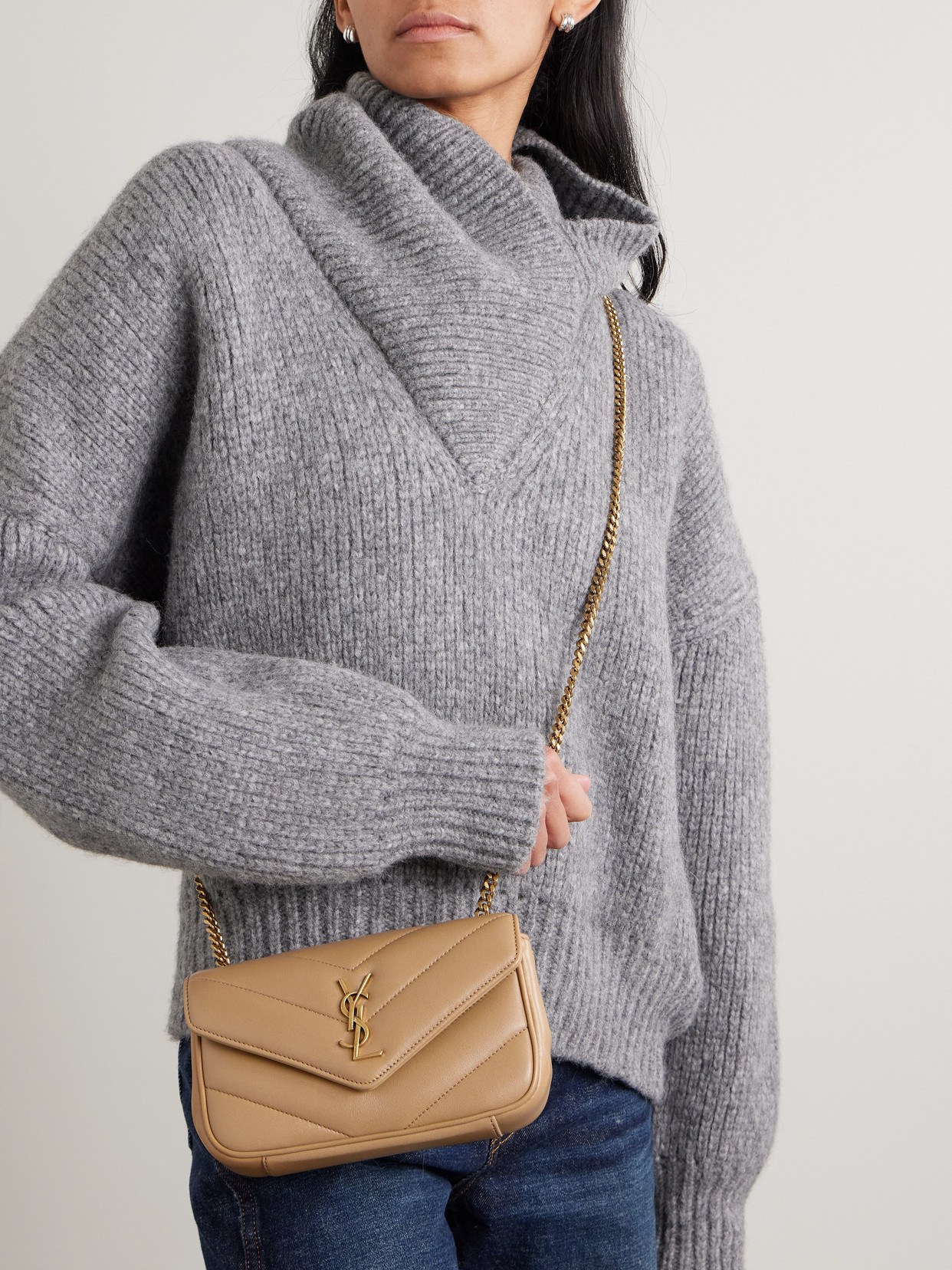 Saint Laurent Loulou Mini Quilted Leather Shoulder Bag In Neutral