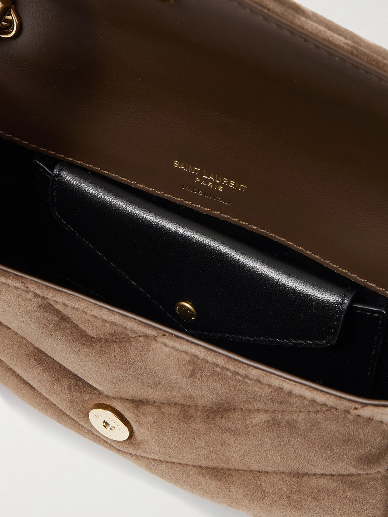 Saint Laurent Loulou Small Quilted Suede Shoulder Bag In Brown